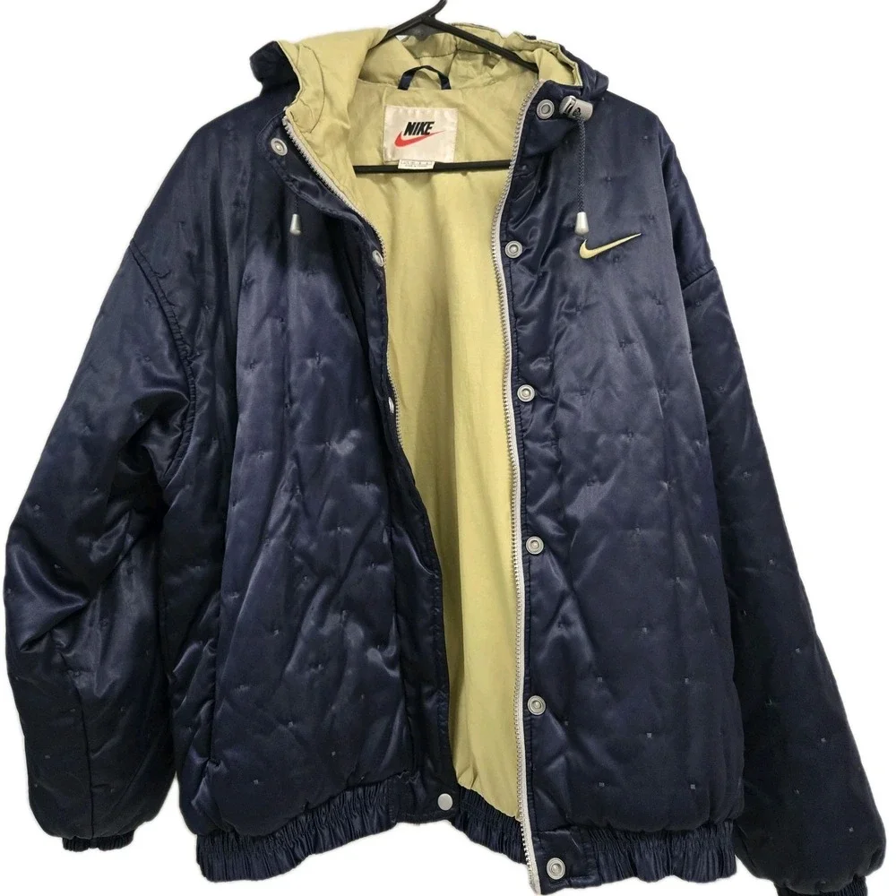 Nike Vtg 90s‎ Quilted Puffer Jacket Big Logo Blue Womens Large Streetwear Rare